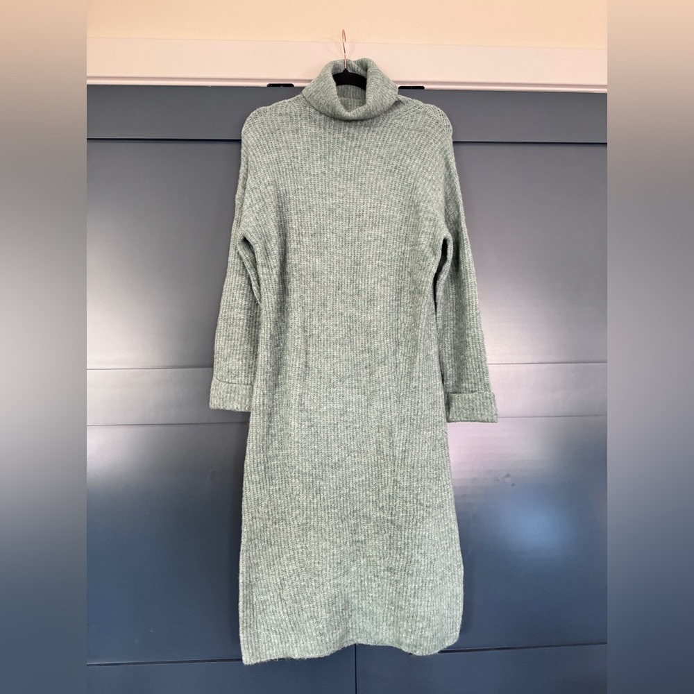 Mango Green Turtleneck Sweater Dress Small New